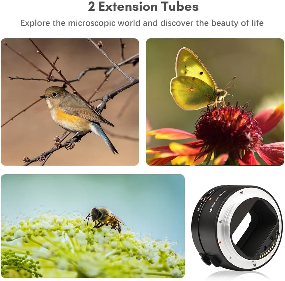 لوله های افزایش طول خودکار Labymos 12mm + 24mm با اتصال R، مجموعه لوله های ماکرو سبک وزن سازگار با لنزهای دارای اتصال RF و دوربین های R5 R6 R7 R10