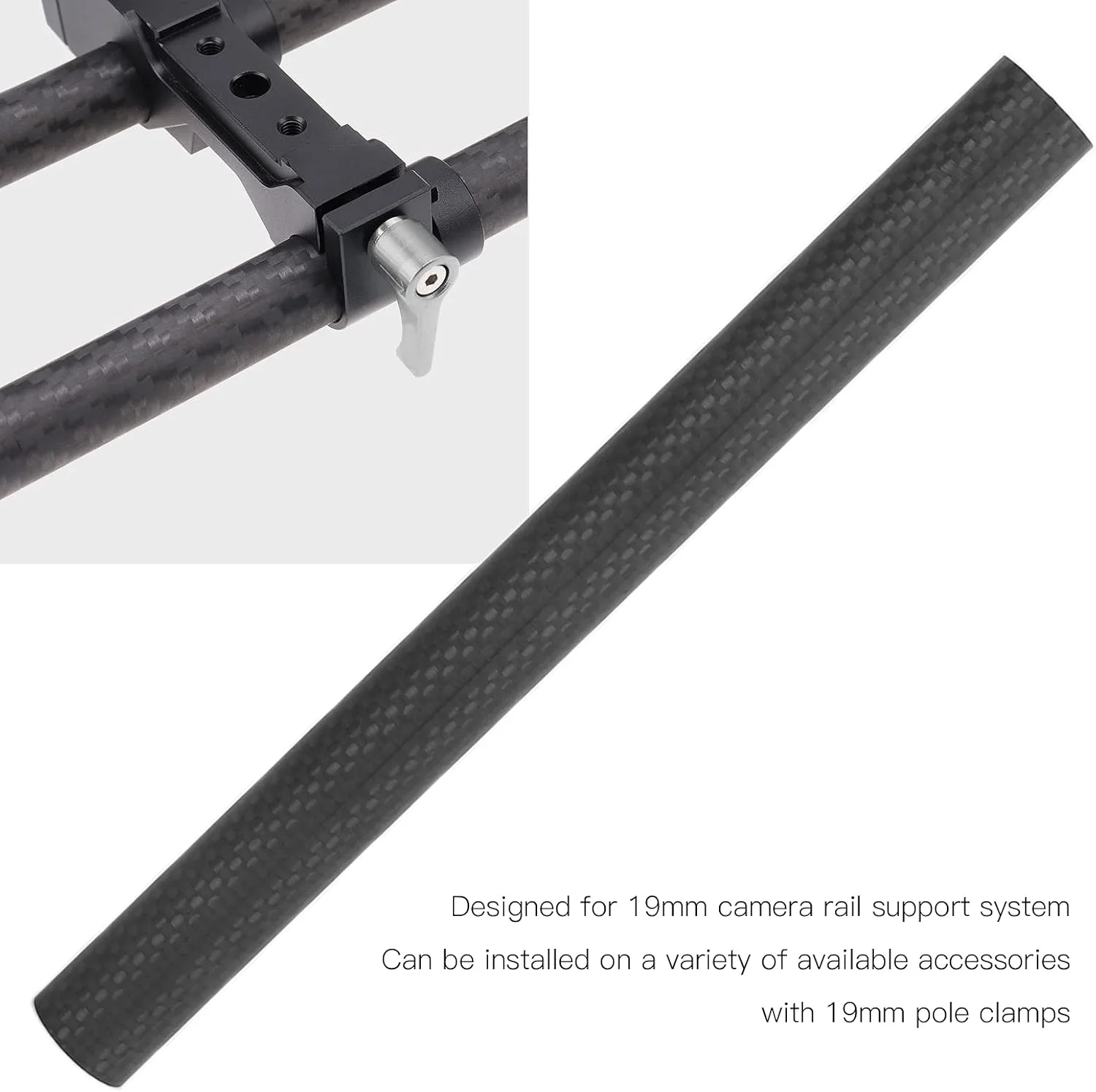 لوله میله ای فیبر کربنی 19 میلی متری JEOZBM، لوله توسعه سیستم پشتیبانی ریل میله ای برای سیستم ریل میله ای 19 میلی متری، فوکوس ردیابی (20 سانتی متر-مشکی)