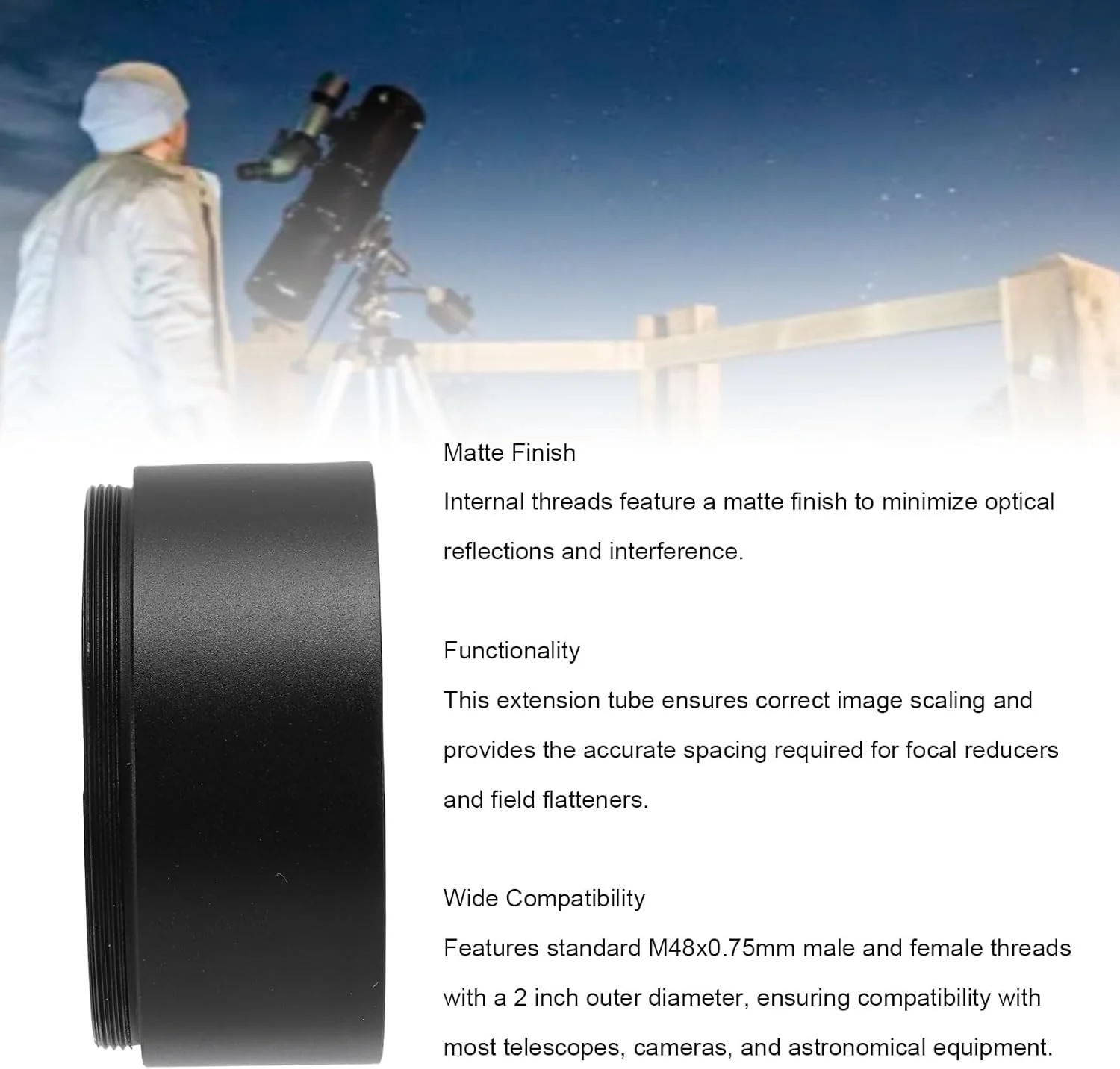 لوله افزایش طول تلسکوپ نجومی Jectse با تنظیم دقیق طول برای عکاسی نجومی، آلیاژ آلومینیوم 20 میلی متر برای عکاسی با تلسکوپ دوربین