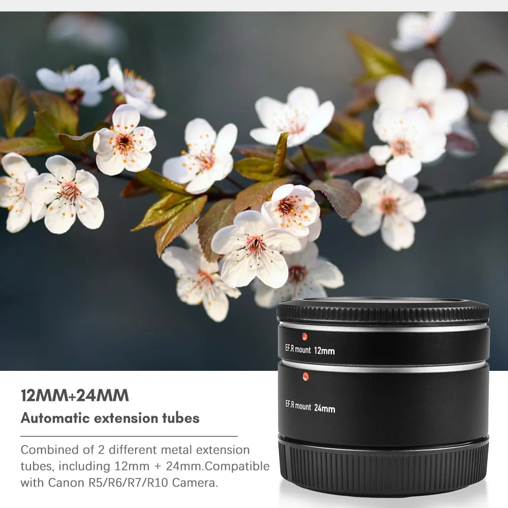لوله های افزایش طول اتوماتیک Labymos 12mm + 24mm با مانت R، ست لوله های ماکرو سبک وزن سازگار با لنزهای دارای مانت RF و دوربین های R5/R6/R7/R10