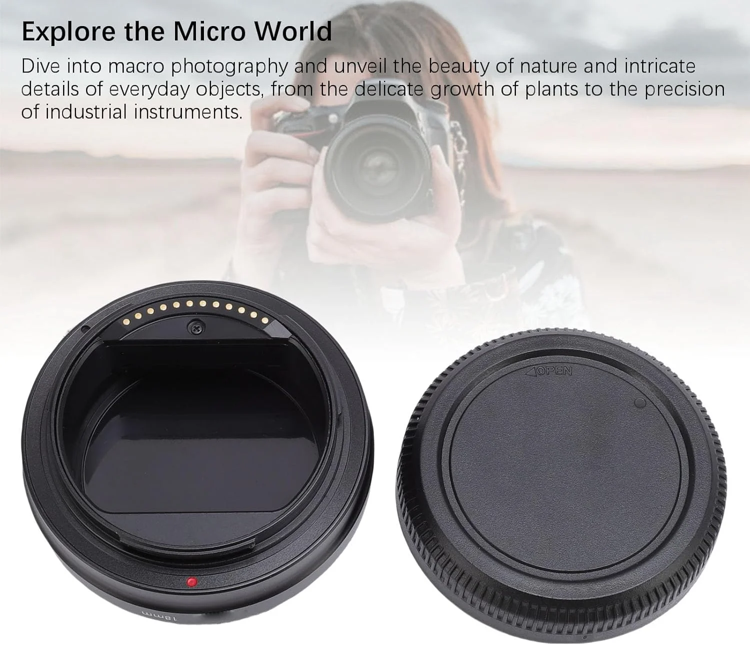 لوله افزایش فاصله لنز ماکرو 18 میلی‌متری GOWENIC، بهبود عکاسی ماکرو، کاوش در دنیای میکرو، با کنتاکت‌های مسی، مناسب برای GFX 100RF، 100SII، 100II، 100S و 50SII