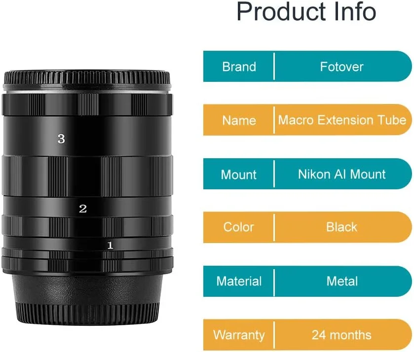 حلقه لوله افزایش طول ماکرو برای دوربین های نیکون با مانت AI F به همراه درپوش لنز پشتی بدنه