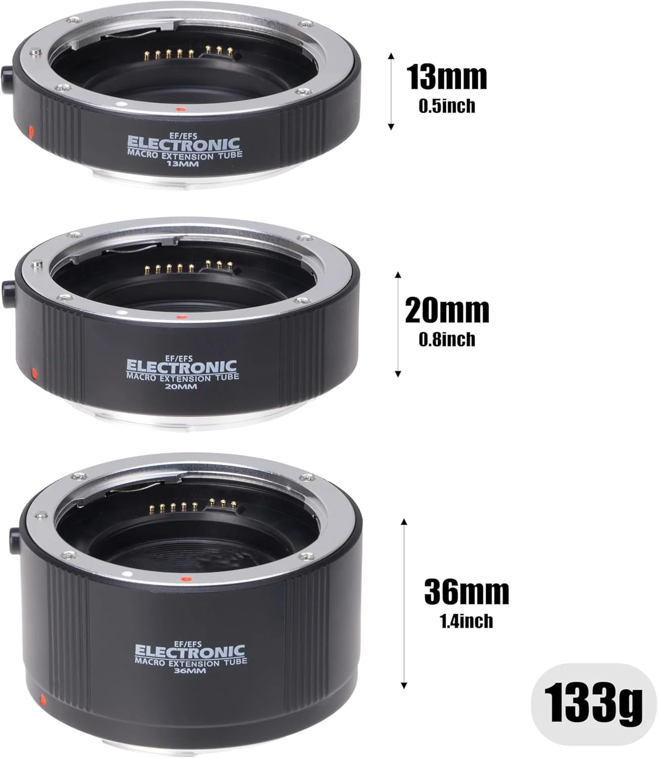 FOTGA مجموعه لوله های افزایش طول ماکرو با فوکوس خودکار AF (13 میلی متر، 20 میلی متر، 36 میلی متر) مدل DG برای لنزهای Canon EOS EF EF-S و دوربین های DSLR مدل 7D Mark II, 5D IV III, 5Ds, 6D II, 200D, 850D, 800D, 760D, 90D, 80D, 77D