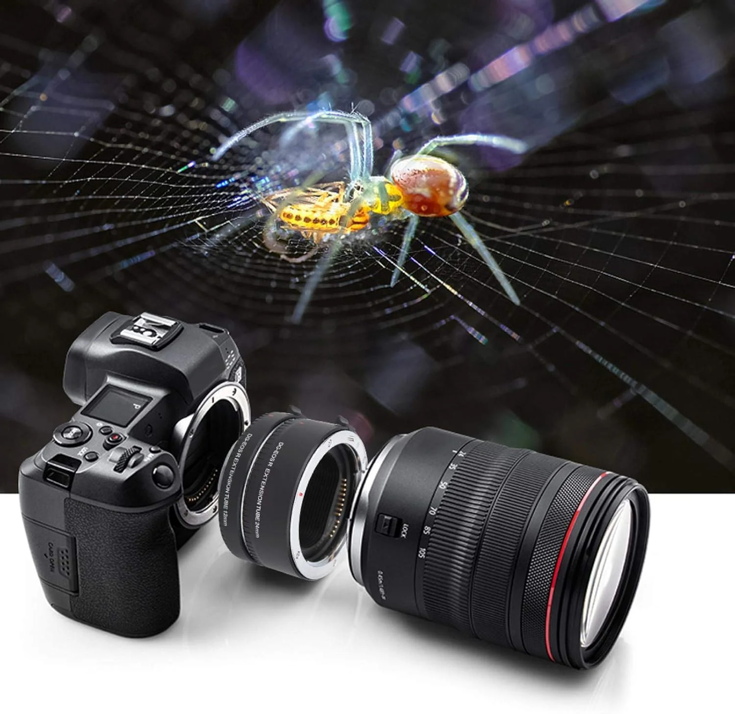 حلقه لنز ماکرو، حلقه آداپتور لوله اکستنشن ماکرو با فوکوس خودکار آلیاژی مشکی برای دوربین بدون آینه