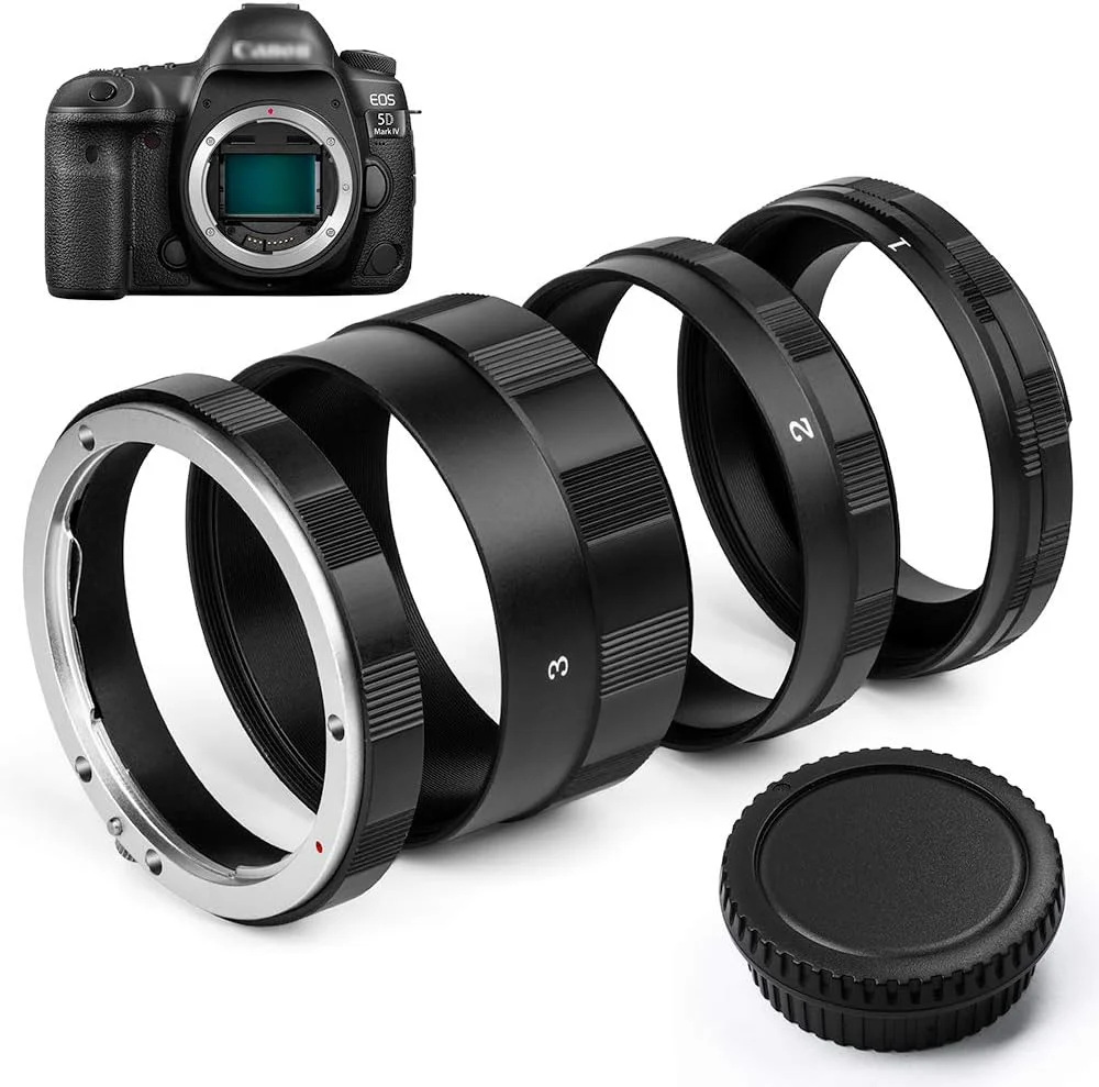 حلقه لوله اکستنشن ماکرو برای تمامی دوربین های DSLR کانن EOS EF مانت مدل های 6D Mark II 5D Mark IV EOS 200D 60D 80D 70D 5Ds R 5D Mark III 600D به همراه درب پشتی بدنه و درب لنز