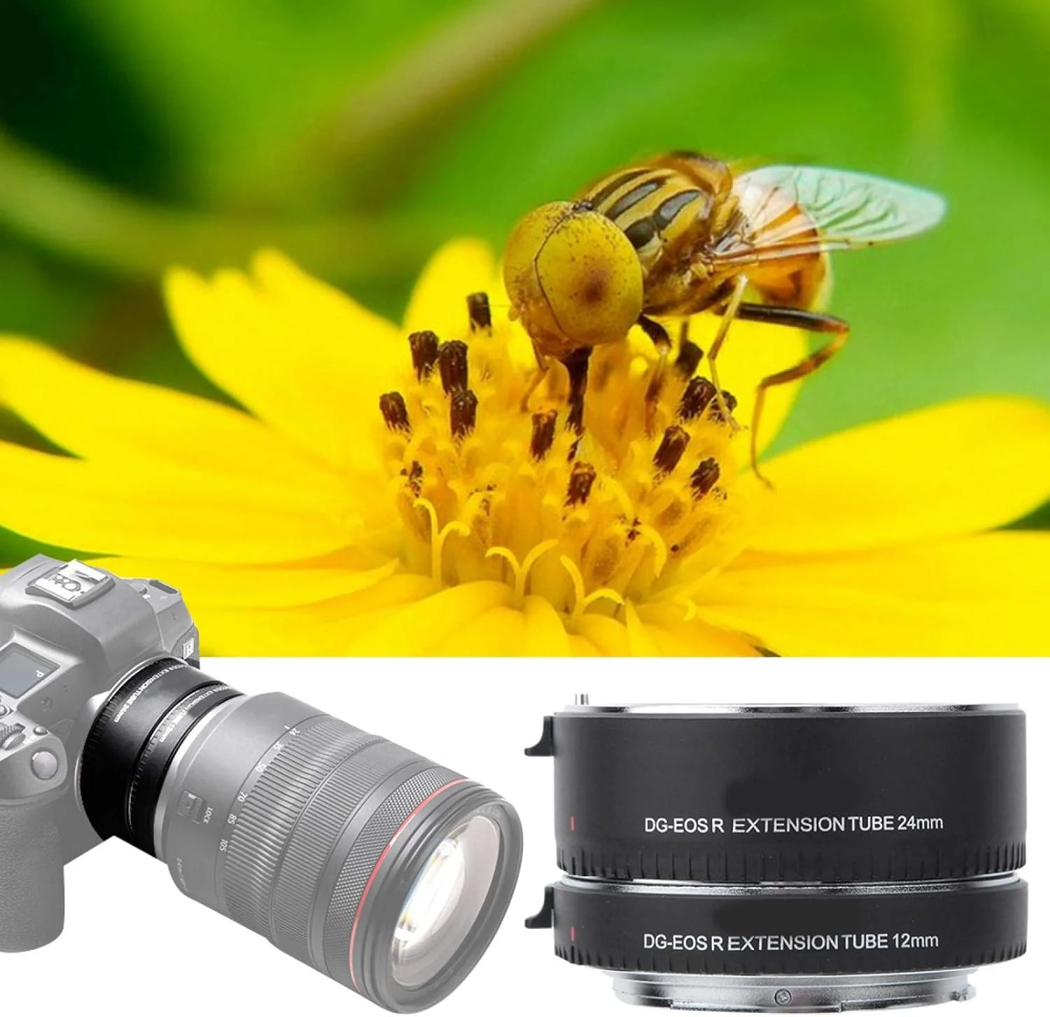 حلقه لنز ماکرو، حلقه آداپتور لوله اکستنشن ماکرو با فوکوس خودکار آلیاژی مشکی برای دوربین بدون آینه