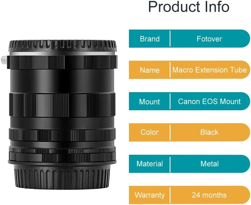 حلقه لوله اکستنشن ماکرو برای تمامی دوربین های DSLR کانن EOS EF مانت مدل های 6D Mark II 5D Mark IV EOS 200D 60D 80D 70D 5Ds R 5D Mark III 600D به همراه درب پشتی بدنه و درب لنز