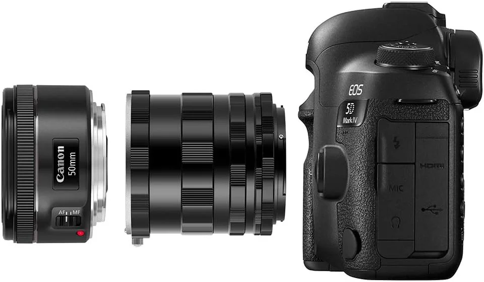 حلقه لوله اکستنشن ماکرو برای تمامی دوربین های DSLR کانن EOS EF مانت مدل های 6D Mark II 5D Mark IV EOS 200D 60D 80D 70D 5Ds R 5D Mark III 600D به همراه درب پشتی بدنه و درب لنز