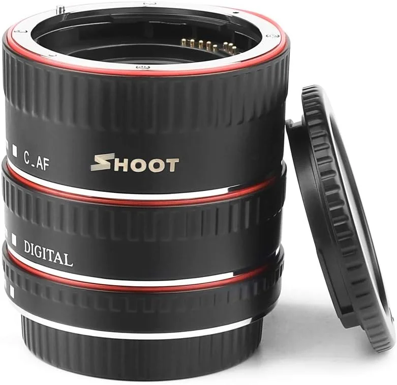 مجموعه لوله های افزایش طول ماکرو با فوکوس خودکار D&F AF برای لنزهای EOS EF/EF-S مناسب برای عکس های کلوزآپ برای لنزهای Canon EOS EF مانند Canon 7D, 500D, 600D, 700D, 5D Mark II III, Rebel T2i, T3i, T5i.