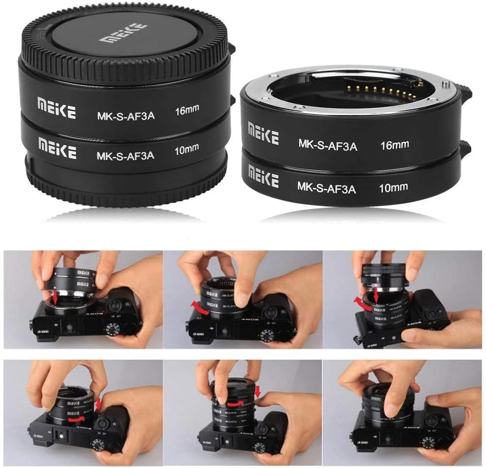 حلقه لوله افزایش طول خودکار جایگزین برای سونی، مجموعه لوله افزایش طول ماکرو 10 میلی‌متری 16 میلی‌متری جایگزین برای دوربین‌های سونی با مانت E