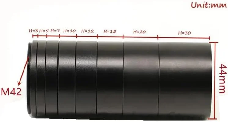 کیت لوله افزایش طول T2 با اندازه های 3/5/7/10/12/15/20/30 میلی متر M42x0.75 برای تلسکوپ تک چشمی نجومی دوربین، مشکی