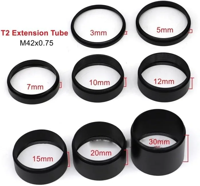 کیت لوله افزایش طول T2 با اندازه های 3/5/7/10/12/15/20/30 میلی متر M42x0.75 برای تلسکوپ تک چشمی نجومی دوربین، مشکی