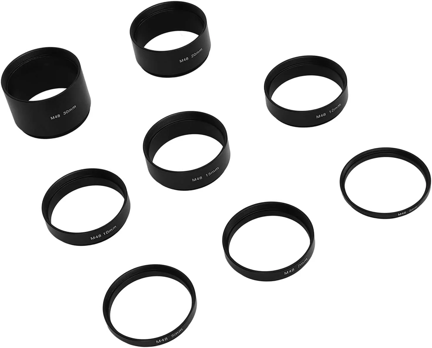 مجموعه 8 عددی لوله های افزایش طول لنز M48X0.75 برای دوربین ها و چشمی ها، حلقه های افزایش طول 3، 5، 7، 10، 12، 15، 20، 30 میلی متری برای عکاسی تلسکوپ نجومی