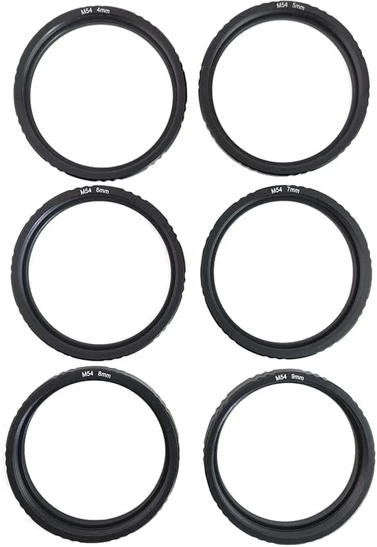 ست لوله افزایش طول فاصله کانونی فلزی M54x0.75 با طول‌های ۴/۵/۶/۷/۸/۹ میلی‌متر برای عکاسی تلسکوپ نجومی