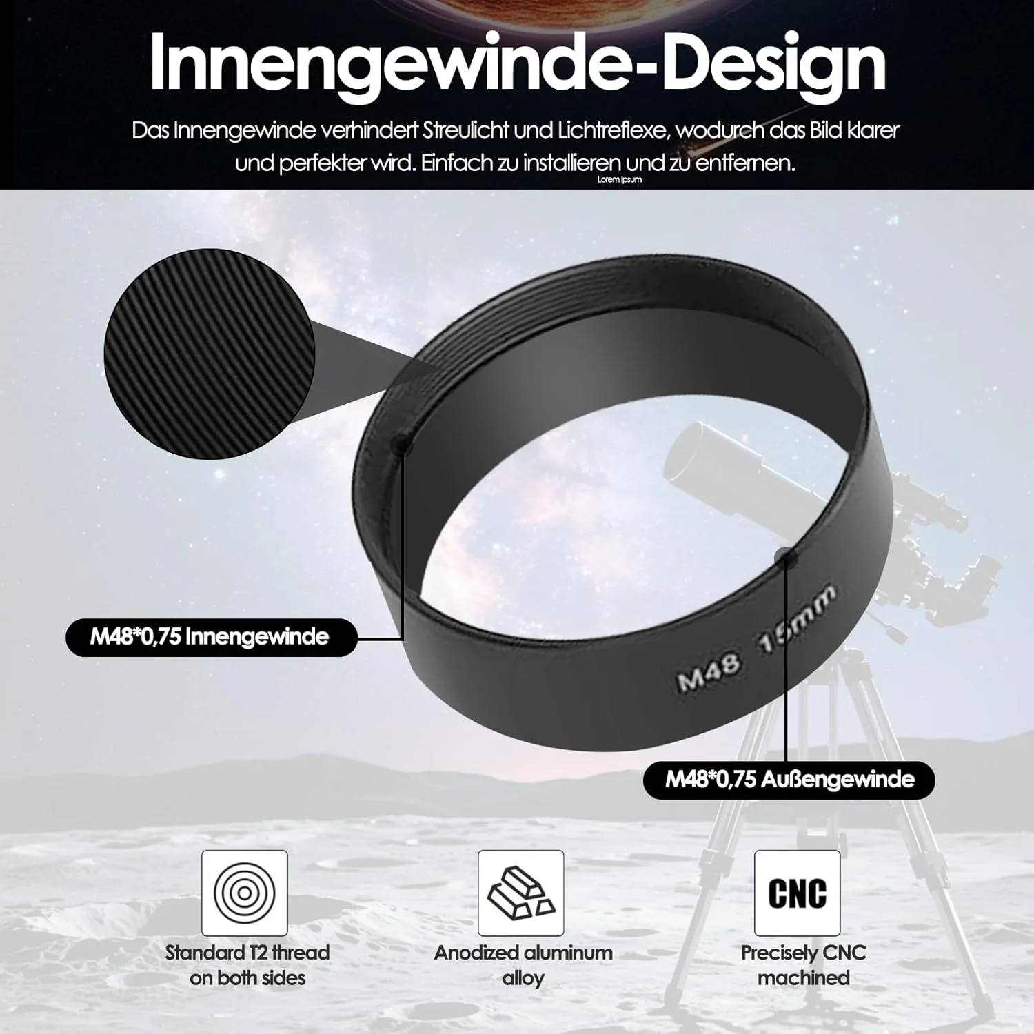 لوله افزایش طول کانونی Estink M48، M48x0.75 در هر دو طرف، حلقه افزایش طول 3، 5، 7، 10، 12، 15، 20، 30 میلی‌متری برای عکاسی تلسکوپ نجومی