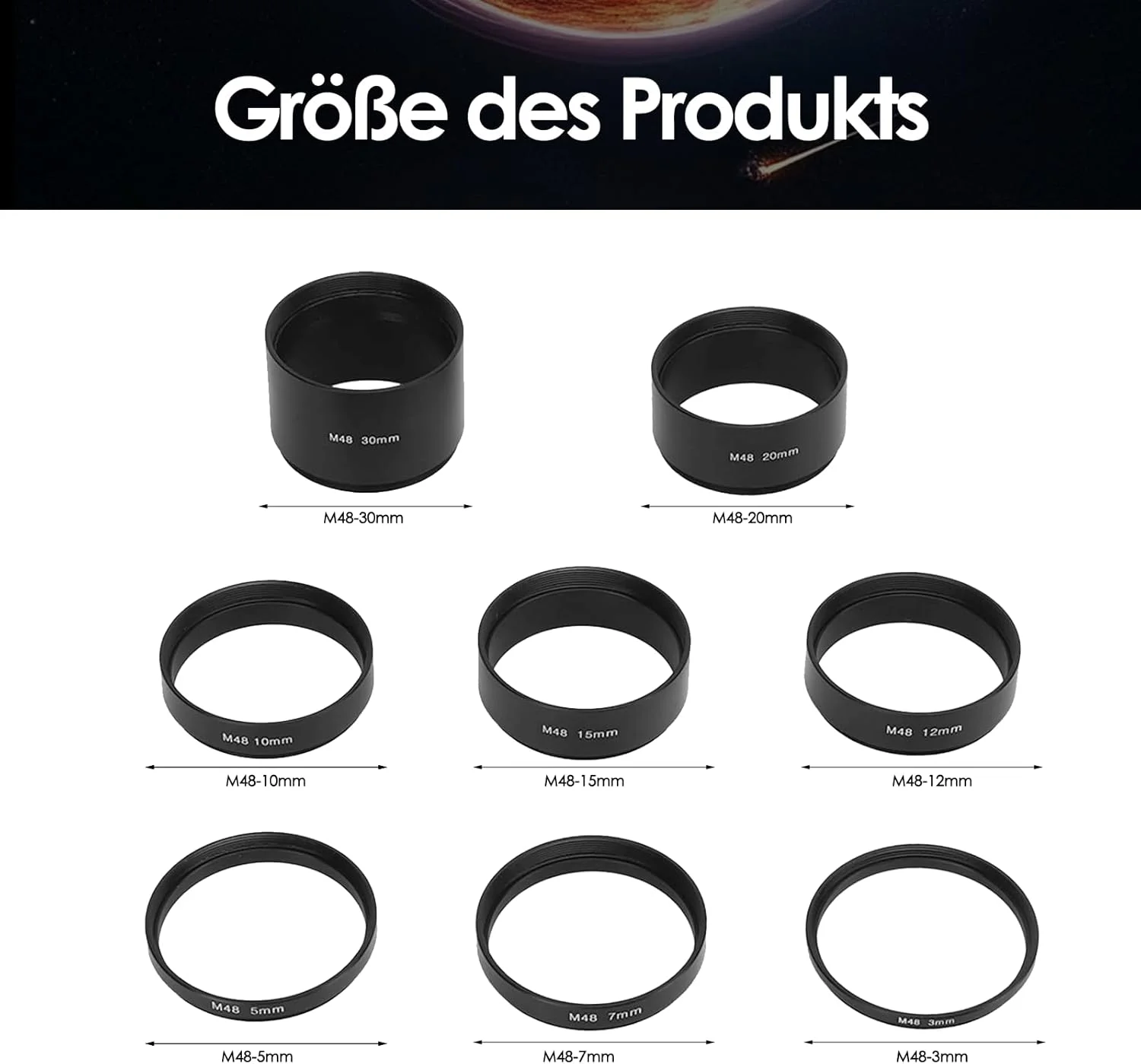 لوله افزایش طول کانونی Estink M48، M48x0.75 در هر دو طرف، حلقه افزایش طول 3، 5، 7، 10، 12، 15، 20، 30 میلی‌متری برای عکاسی تلسکوپ نجومی