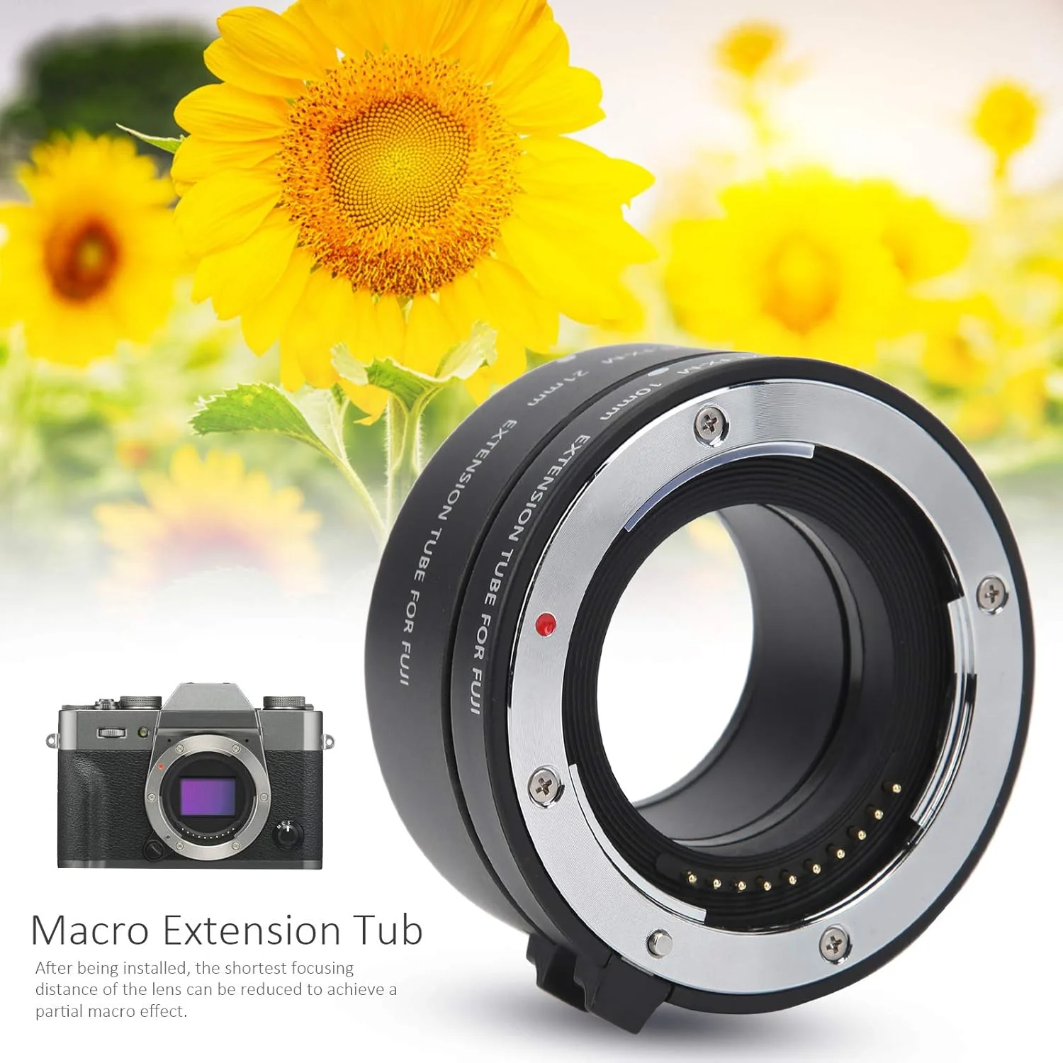لوله افزایش طول ماکرو با فوکوس خودکار، آداپتور لوله افزایش طول 10 میلی‌متری و 21 میلی‌متری برای عکاسی ماکرو از نمای نزدیک، آلیاژ آلومینیوم، برای دوربین‌های بدون آینه فوجی X مانت