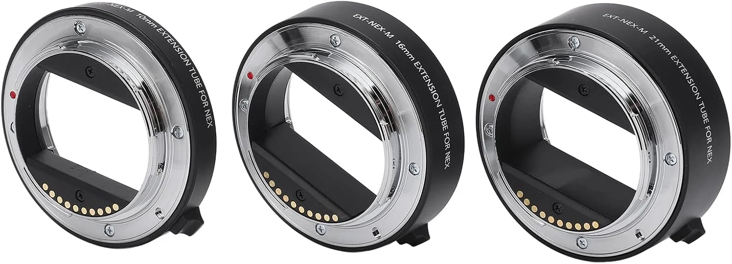 مجموعه آداپتور لوله افزایش فاصله ماکرو Cryfokt، آلیاژ آلومینیوم، فوکوس خودکار، لنزهای E Mount، عکاسی از نمای نزدیک
