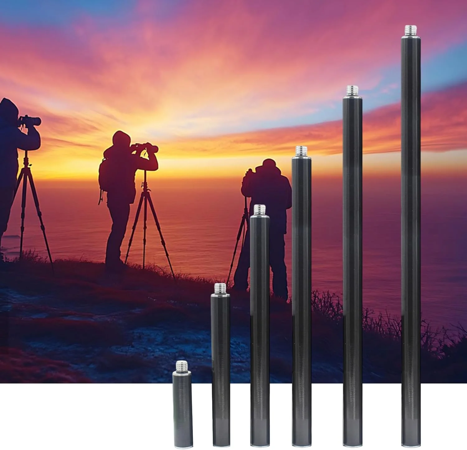 لوله رابطی قوی کامپوزیتی با اتصالات نر و ماده 5/8-11، طراحی میله ای در 6 طول مختلف برای تجهیزات نقشه برداری، لوله توسعه فیبر کربنی رزوه ای