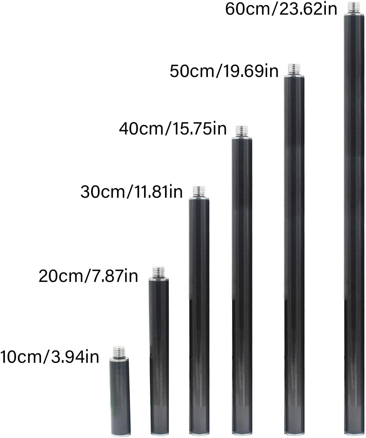 لوله رابطی قوی کامپوزیتی با اتصالات نر و ماده 5/8-11، طراحی میله ای در 6 طول مختلف برای تجهیزات نقشه برداری، لوله توسعه فیبر کربنی رزوه ای
