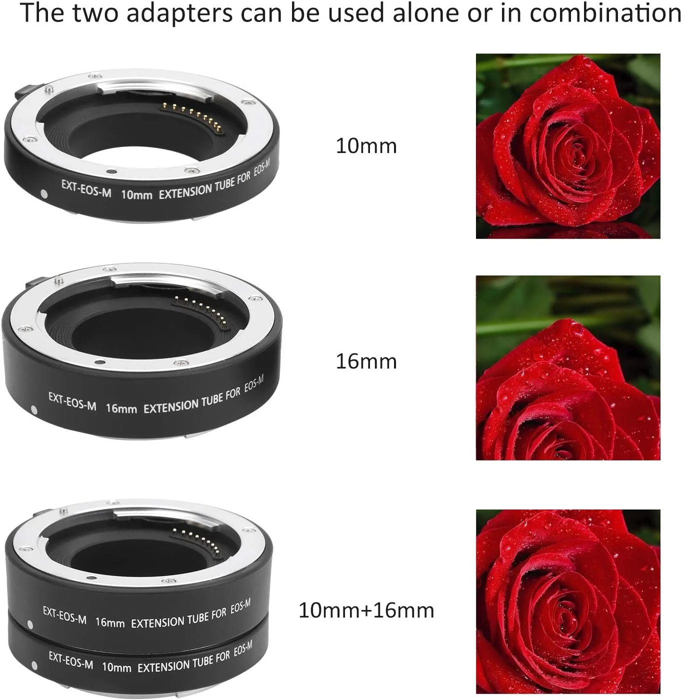 حلقه آداپتور لوله اکستنشن ماکرو فلزی با فوکوس خودکار 10 و 16 میلی‌متری، برای دوربین‌های Canon EOS EFM Mount