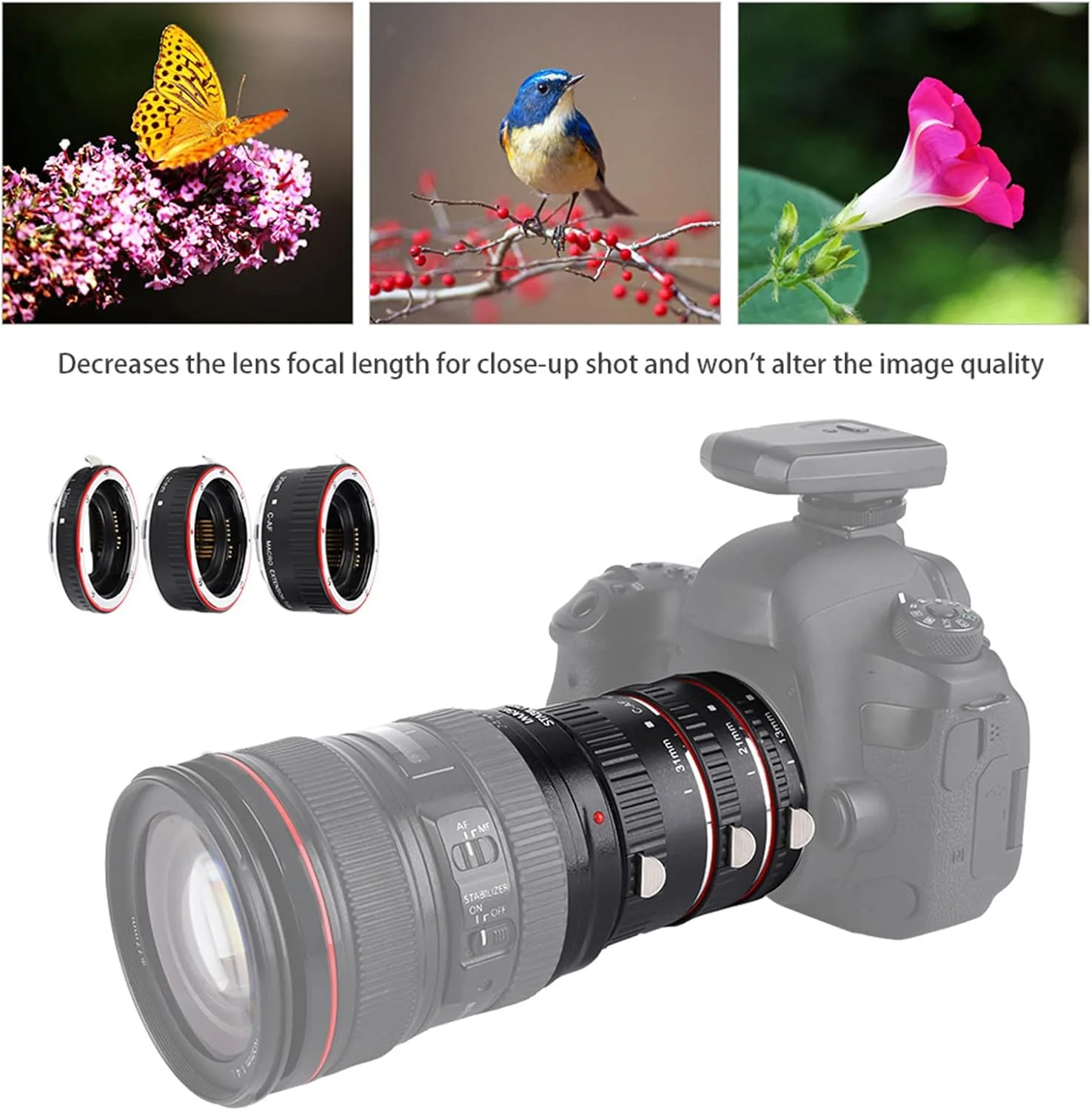 مجموعه لوله های افزایش طول ماکرو با فوکوس خودکار برای لنزهای Canon EF/EF-S، 13mm، 21mm، 31mm، حلقه مجموعه لوله افزایش طول ماکرو با فوکوس خودکار و پایه فلزی مجموعه لوله های افزایش طول ماکرو با فوکوس خودکار برای لنزهای Canon EF/EF-S، 13mm، 21mm، 31mm، حلقه مجموعه لوله افزایش طول ماکرو با فوکوس خودکار و پایه فلزی