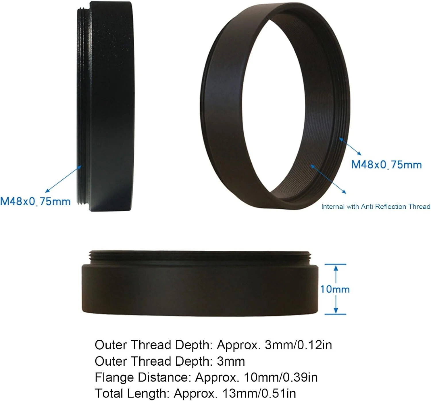 لوله افزایش طول تلسکوپ Annadue، آداپتور رزوه M48x0.75mm با پوشش ضد انعکاس، ساخته شده از آلیاژ آلومینیوم برای عکاسی نجومی و تنظیم فاصله دوربین