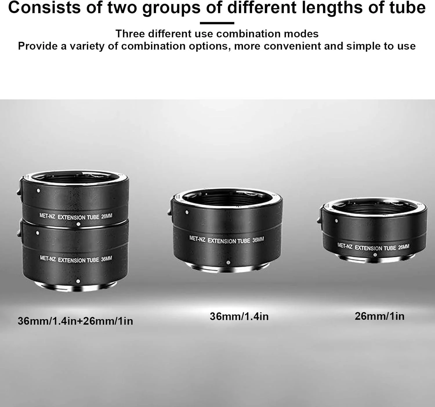 ست لوله های افزایش طول ماکرو با فوکوس خودکار - حلقه آداپتور لوله افزایش طول آلیاژ آلومینیوم 26 میلی متر + 36 میلی متر - برای دوربین های نیکون با مانت Z