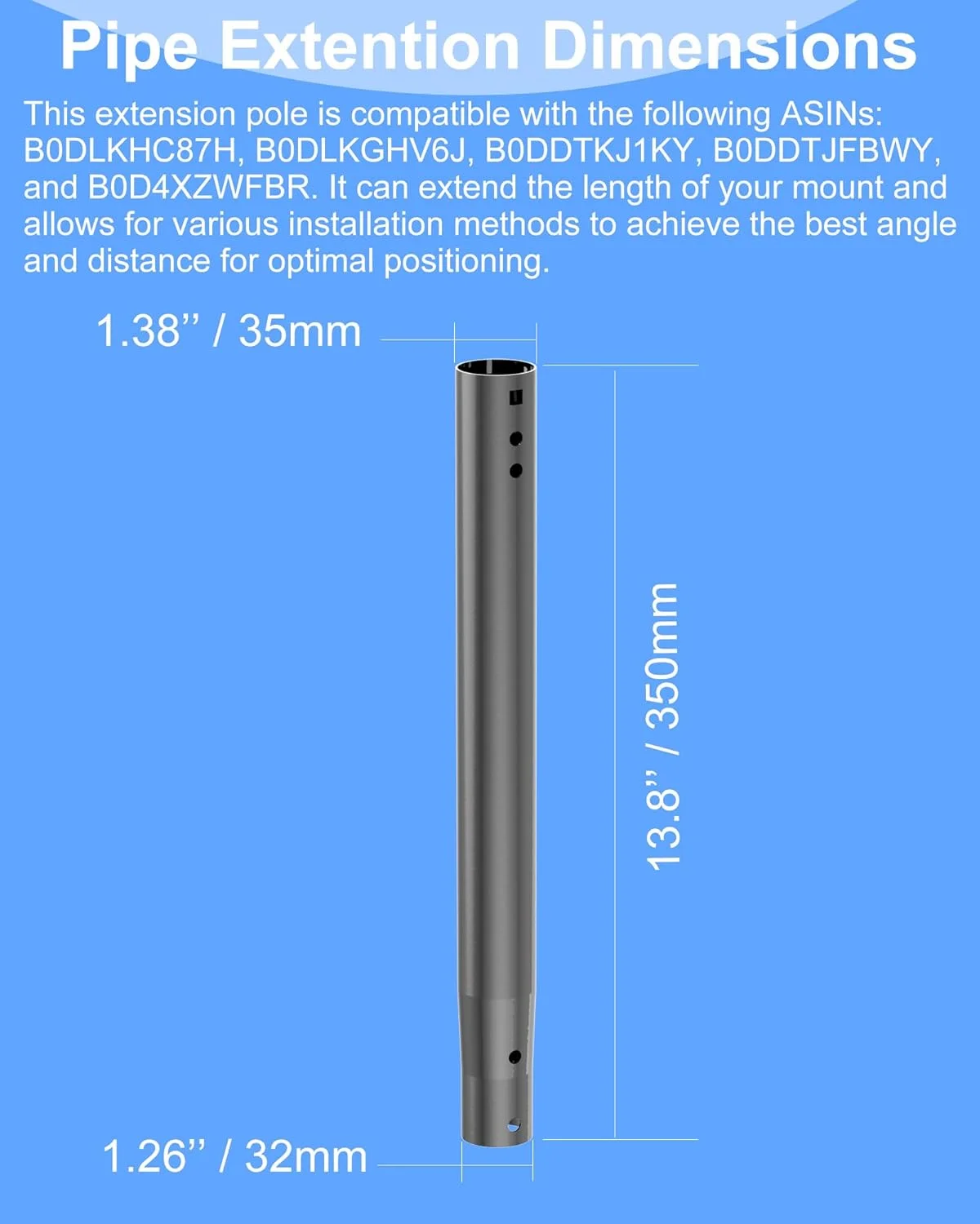 لوله افزایش طول ۱۴ اینچی آنتن با دو سوراخ نصب، سازگار با ASIN B0DDTJFBWY و B0DLKHC87H، میله براکت لوله توسعه دهنده امکان تنظیم طول را فراهم می کند و از نصب در هر دو انتها پشتیبانی می کند