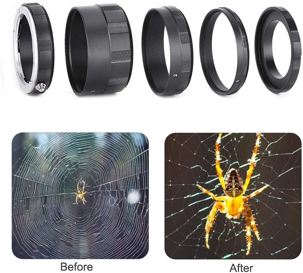 حلقه آداپتور لنز ماکرو، مجموعه لوله های افزایش طول ماکرو، فلزی مشکی، حلقه لنز کلوزآپ آداپتور افزایش طول عکاسی ماکرو برای لنز دوربین Sony E Mount Nex مشکی