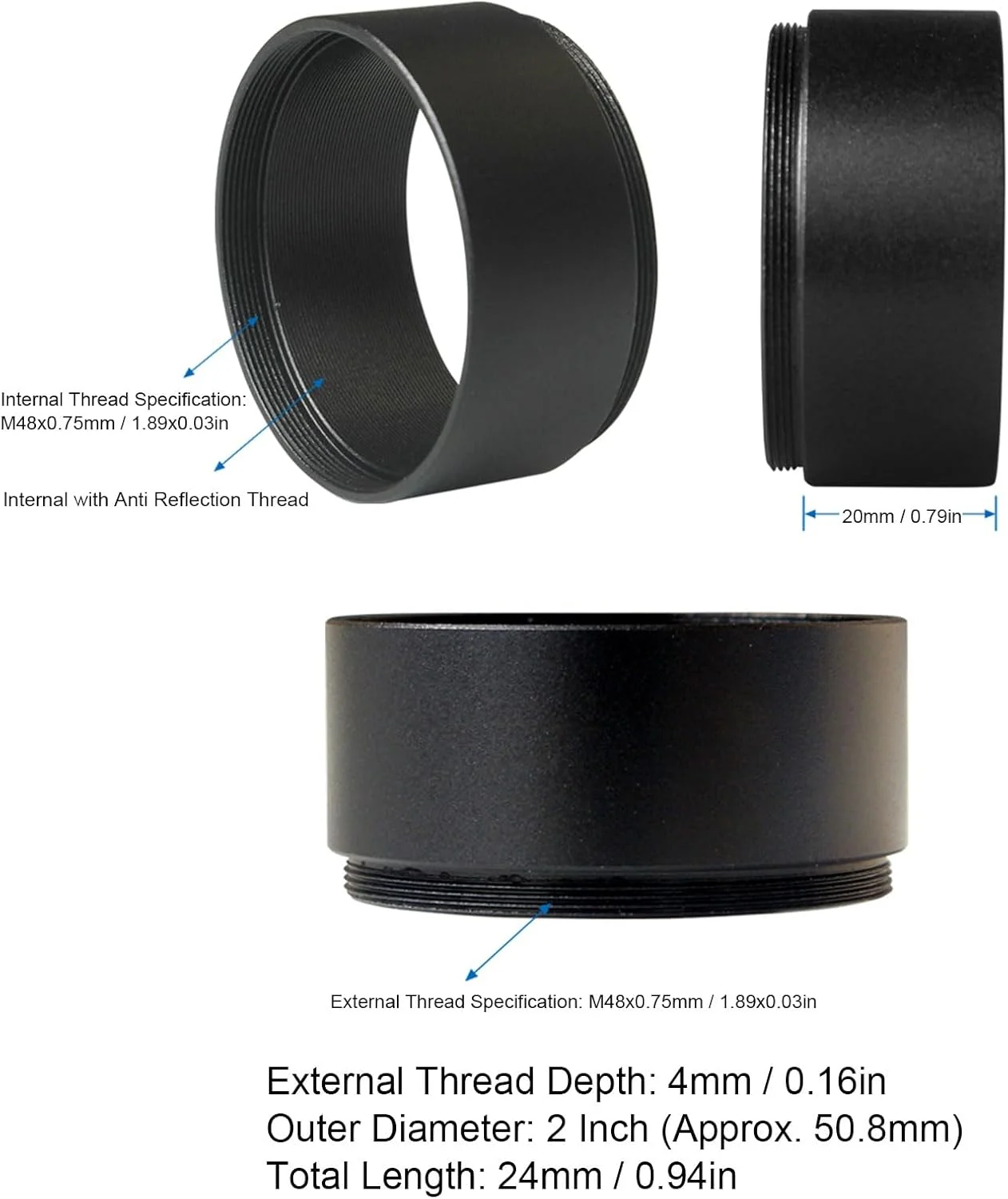لوله افزایش طول تلسکوپ نجومی 2 اینچی Annadue M48 - آلومینیوم آنودایز شده تمام فلزی، رزوه مات ضد تابش، تنظیم دقیق فاصله کانونی برای عکاسی نجومی و رصد لوله افزایش طول تلسکوپ نجومی 2 اینچی Annadue M48 - آلومینیوم آنودایز شده تمام فلزی، رزوه مات ضد تابش، تنظیم دقیق فاصله کانونی برای عکاسی نجومی و رصد