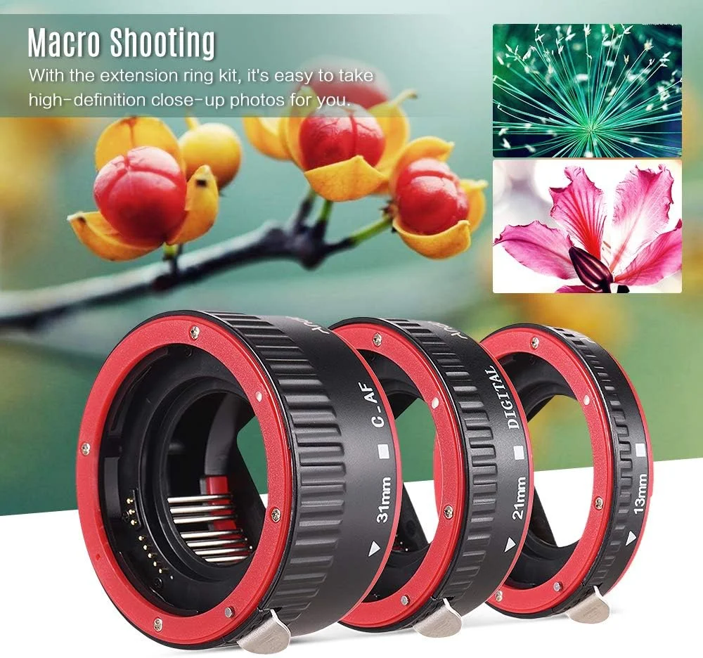 حلقه آداپتور لوله افزایش طول ماکرو با فوکوس خودکار قابل حمل Andoer (13mm + 21mm + 31mm) برای لنزهای مانت Canon EOS EF EF-S جایگزین Canon 60D 7D 5D II 550D