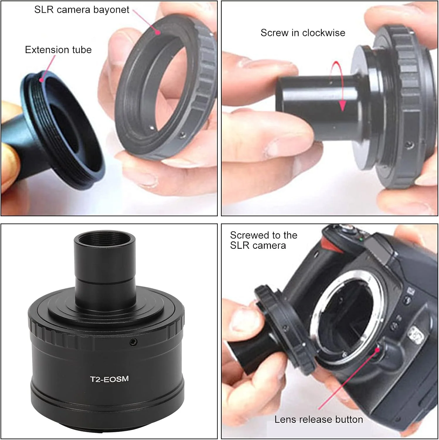 حلقه آداپتور لنز میکروسکوپ 23.2 میلی‌متری، لوله افزایش دهنده T مانت میکروسکوپ حلقه آداپتور T2 مانت برای دوربین Ca Non M مانت