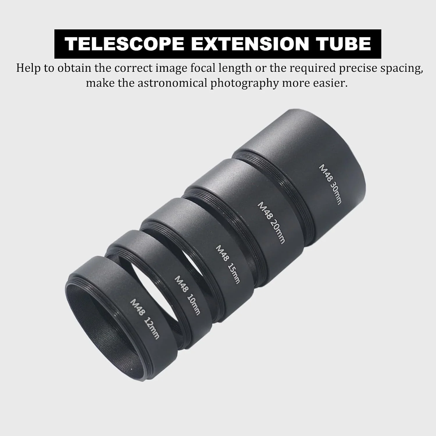 مجموعه 8 عددی لوله افزایش طول تلسکوپ M48x0.75، کیت لوله افزایش طول T2 با طول های 3mm، 5mm، 7mm، 10mm، 12mm، 15mm، 20mm، 30mm برای عکاسی تلسکوپ نجومی