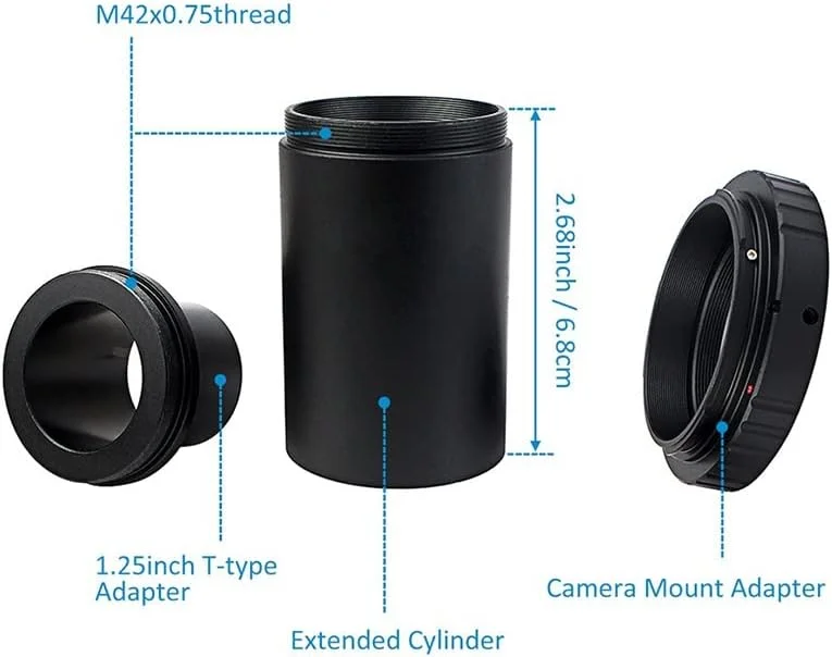 لوله افزایش طول ۱.۲۵ اینچی با رزوه M42 به همراه آداپتور T-Mount و حلقه T2