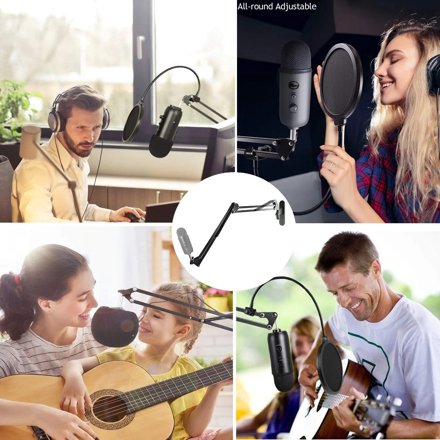 پایه دیواری میکروفون AceTaken، بازوی بوم میکروفون، نگهدارنده پایه دیواری برای میکروفون های Logitech Blue Yeti, Razer, HyperX, Shure, Rode، مناسب برای پخش، صداگذاری، استریم و استودیوی ضبط