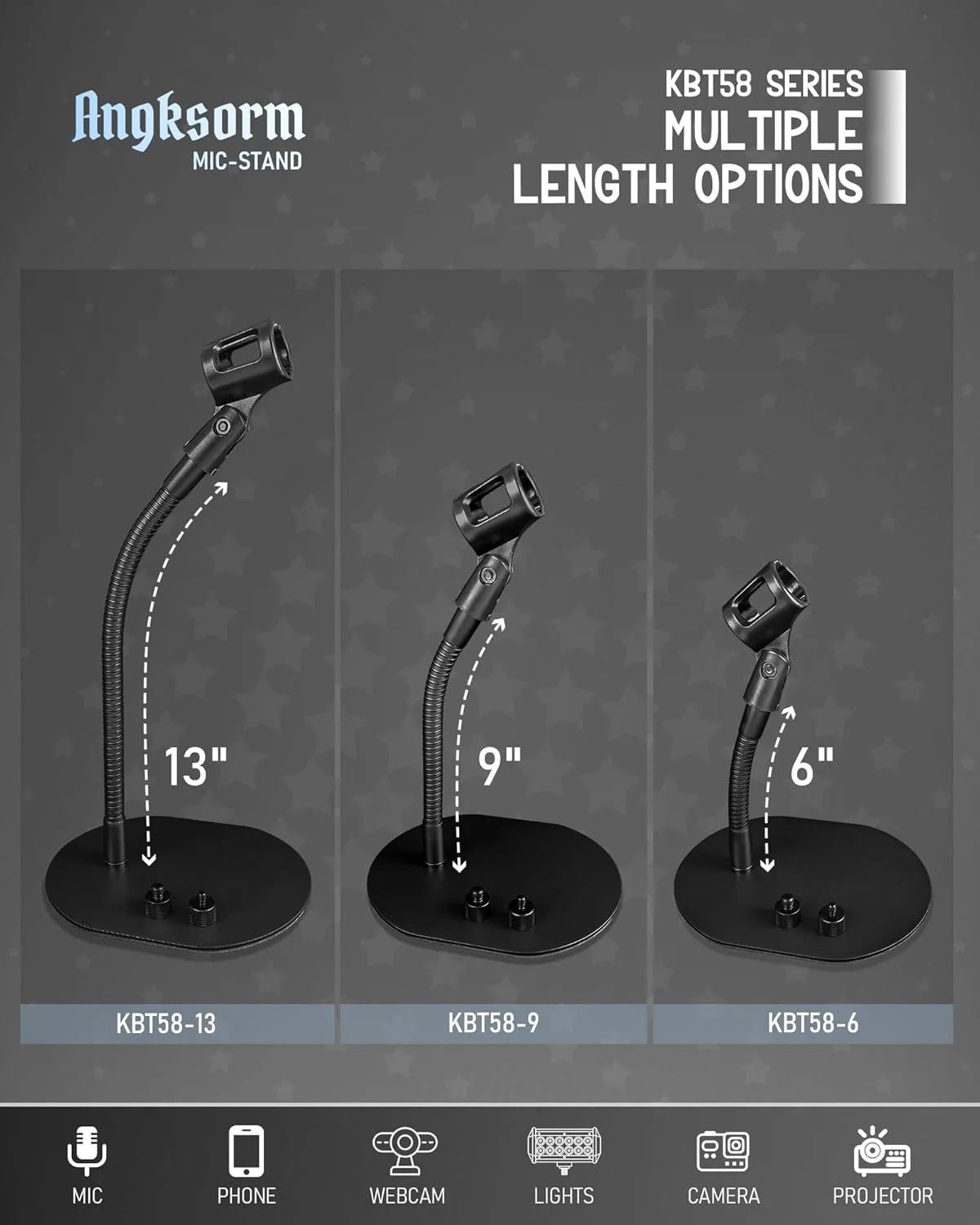 پایه میکروفون رومیزی 6 اینچی - نگهدارنده میکروفون گردن غازی انعطاف پذیر و مقاوم با پایه فلزی بیضی شکل برای استفاده روی میز، تریبون و پیشخوان، مدل KBT58-6