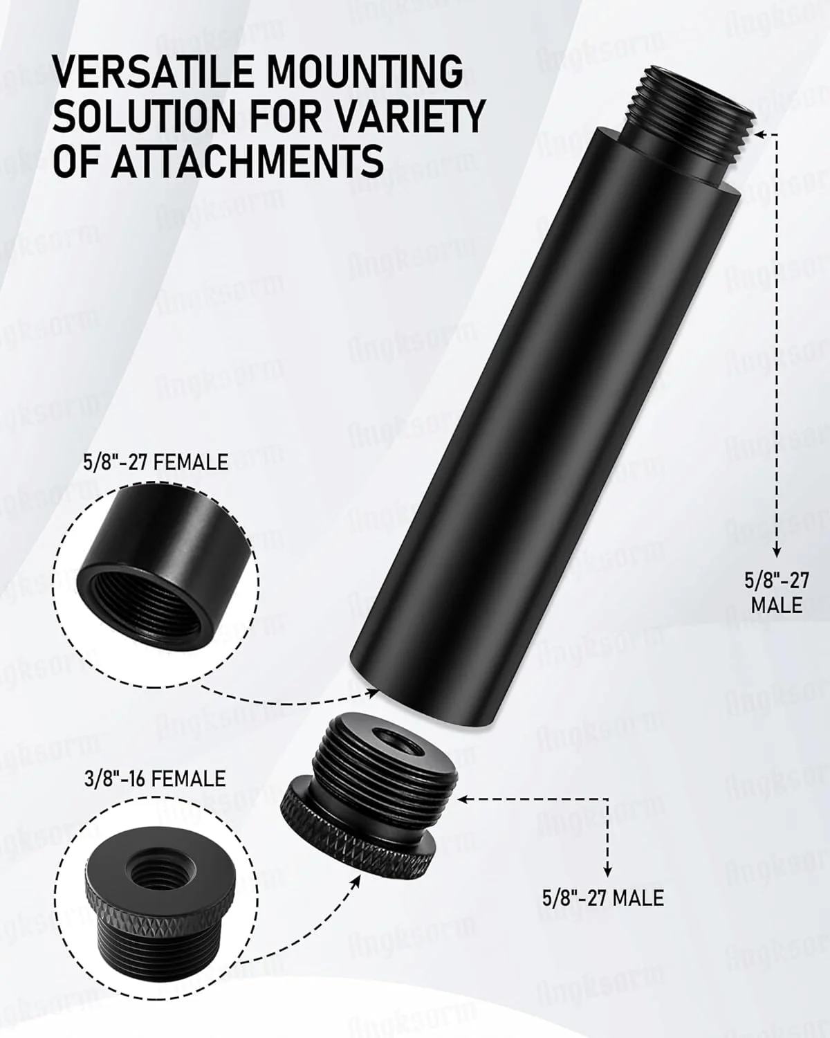 لوله/میله افزایش ارتفاع پایه میکروفون 15 سانتی‌متری (2 عدد)، رزوه یونیورسال 5/8-27 اینچ، مناسب برای اکثر بازوهای میکروفون، گردن غازی‌ها و پایه‌ها