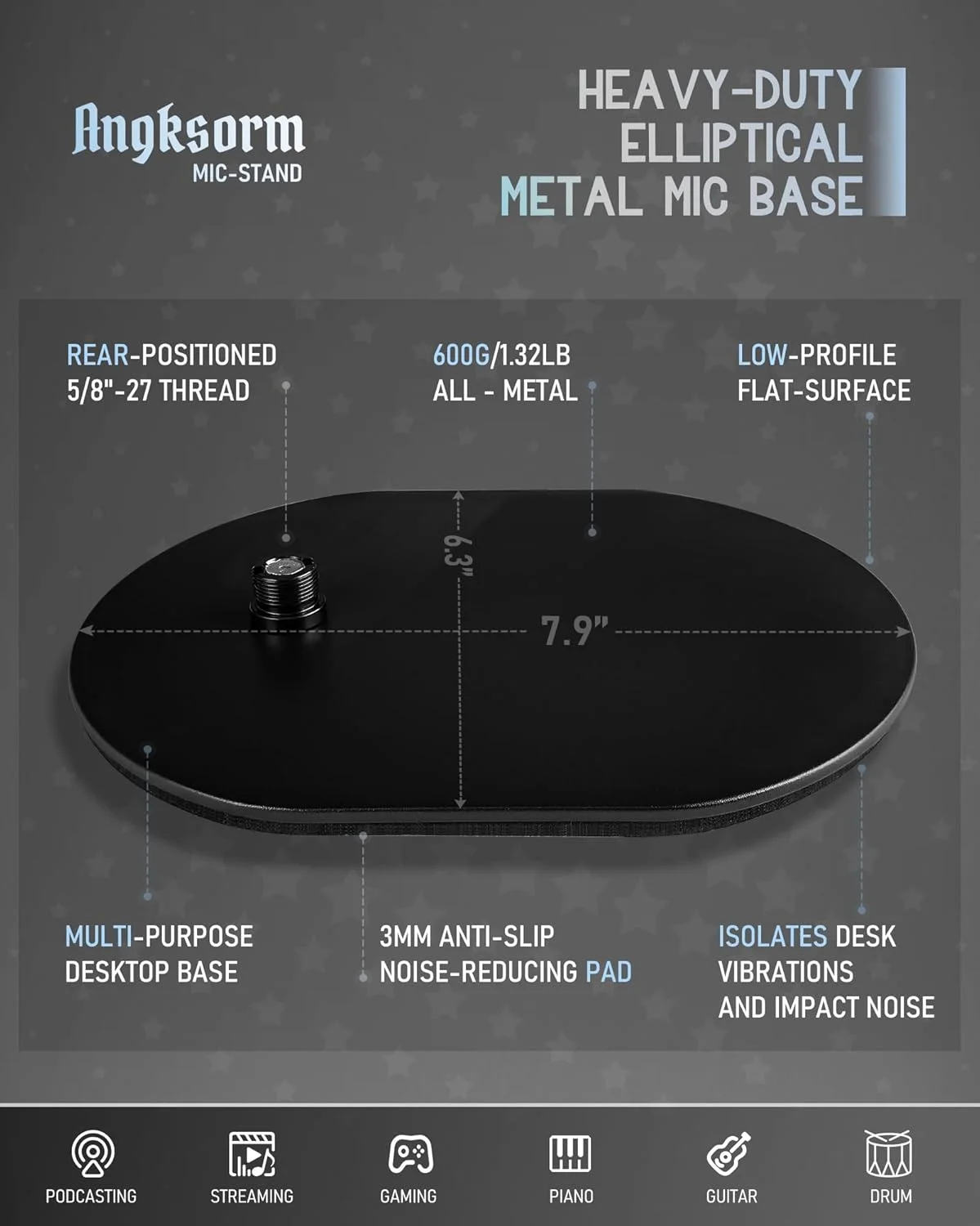 پایه میکروفون رومیزی 6 اینچی - نگهدارنده میکروفون گردن غازی انعطاف پذیر و مقاوم با پایه فلزی بیضی شکل برای استفاده روی میز، تریبون و پیشخوان، مدل KBT58-6