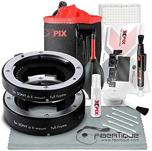 مجموعه لوله های افزایش طول خودکار کنکو DG (لوله های 10 و 16 میلی متری) برای فول فریم Sony E-Mount + کیف کوچک نئوپرن لنز Xpix و لوازم جانبی تمیز کننده لوکس Xpix