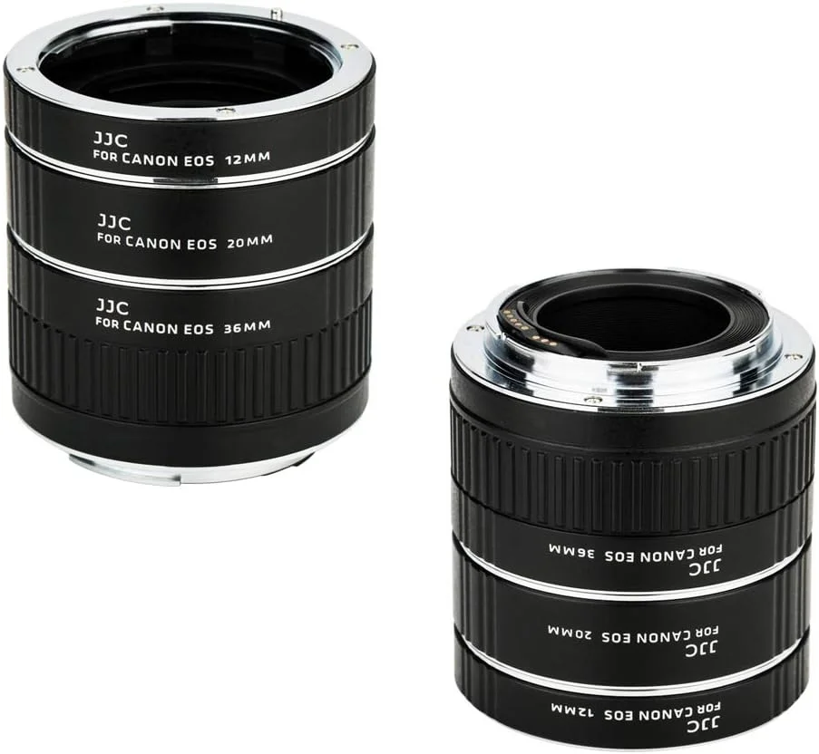 مجموعه لوله های افزایش فاصله کانونی با فوکوس خودکار JJC EF و EF-S Mount برای دوربین های Canon EOS 90D 80D 70D 60D 77D Rebel T6 T7 T5 T8i T7i T6i T6s T5i T4i SL3 SL2 EOS 6D Mark II 7D Mark II 5D Mark IV III 5Ds R 1Dx Mark III و غیره
