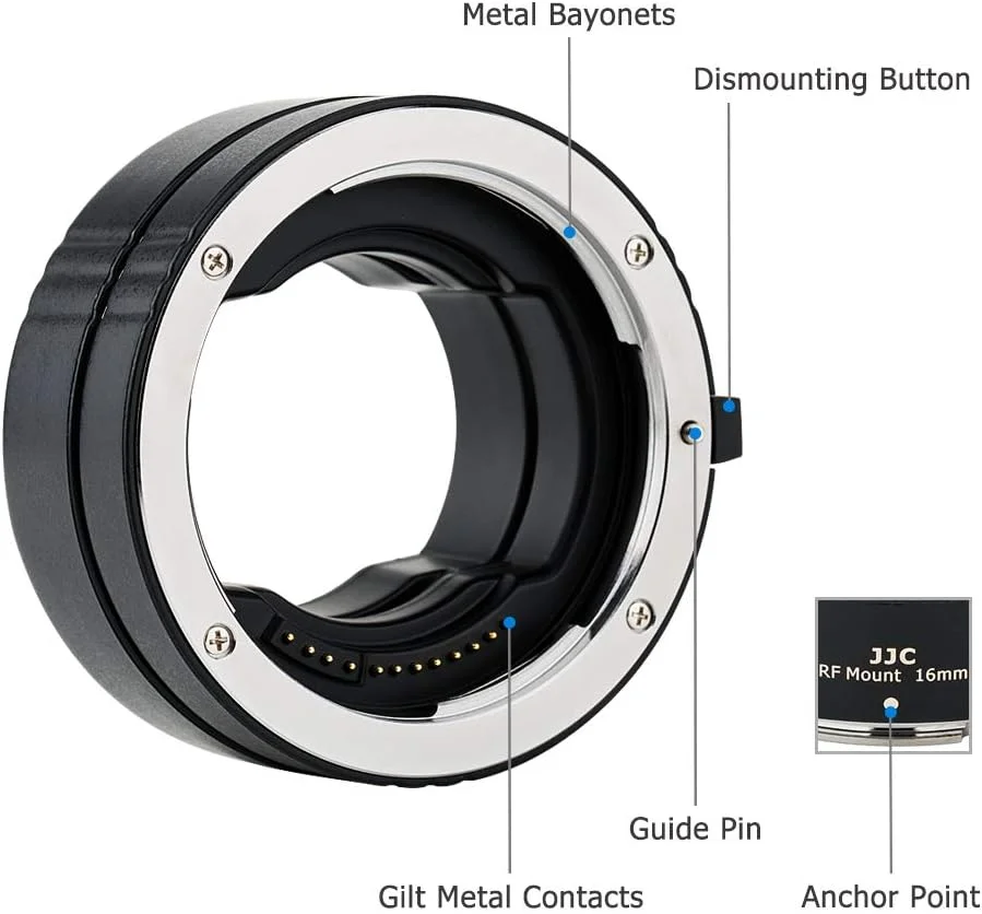 مجموعه حلقه های لوله افزایش فاصله ماکرو با فوکوس خودکار JJC با مانت RF برای دوربین های بدون آینه Canon EOS R R3 R5 R6 Mark II R6 R7 R8 R10 R50 RP R100 و لنزهای با مانت Canon RF، ابزاری عالی برای عکاسی ماکرو مجموعه حلقه های لوله افزایش فاصله ماکرو با فوکوس خودکار JJC با مانت RF برای دوربین های بدون آینه Canon EOS R R3 R5 R6 Mark II R6 R7 R8 R10 R50 RP R100 و لنزهای با مانت Canon RF، ابزاری عالی برای عکاسی ماکرو