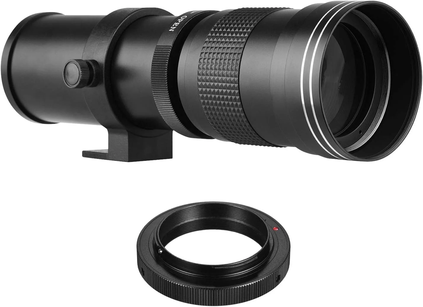 لنز زوم سوپر تله فوتو دوربین عکاسی Andoer MF F/8.3-16 420-800mm با مانت T2 به همراه حلقه آداپتور مانت AI و رزوه یونیورسال 1/4 جایگزین برای دوربین های Nikon AI-Mount D50 D90 D5100 D7000 D3 D5100 D3100 D3000 D60