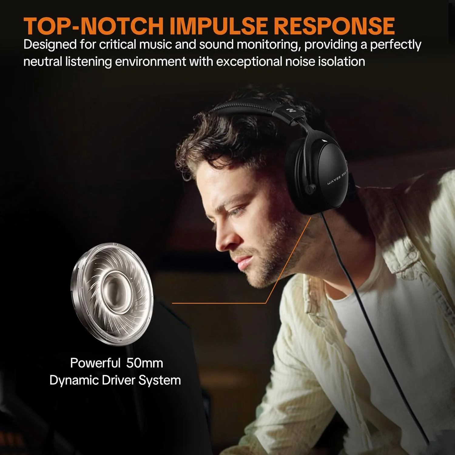 هدفون مانیتورینگ استودیویی W550X، هدفون حرفه ای سیم دار روگوشی با درایورهای 50 میلی متری، هدفون پشت بسته برای ضبط، میکس، دی جی و مسترینگ، عایق صدا، مشکی