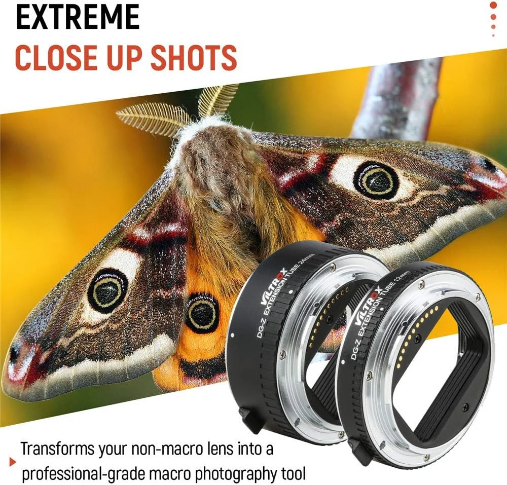 حلقه های افزایش فاصله ماکرو VILTROX DG-Z با فوکوس خودکار 12mm و 24mm برای دوربین های بدون آینه نیکون Z-Mount مدل های Zfc Z5 Z50 Z6 Z6II Z7 Z7II برای عکاسی ماکرو