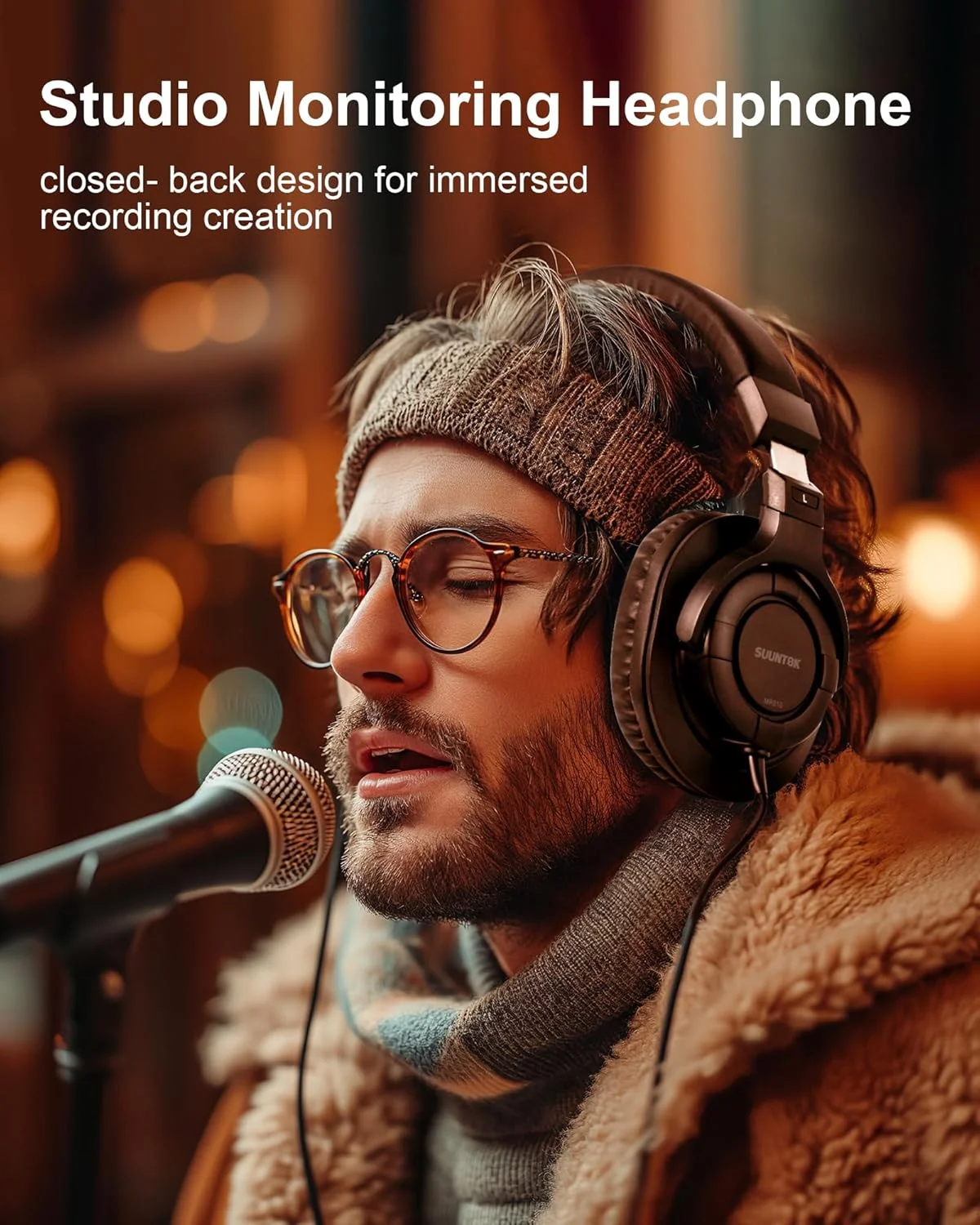 هدفون سیمی رو گوشی MR810، هدست مانیتورینگ استودیو با طراحی پشت بسته، هدفون استریو حرفه ای انعطاف پذیر با کابل 3 متری برای مانیتورینگ استودیو، ضبط صدا، پادکست (مشکی)