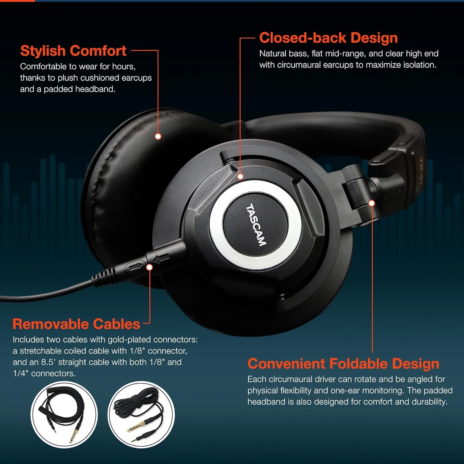 هدفون مانیتورینگ استودیویی با کیفیت بالا Tascam TH-07، مشکی هدفون مانیتورینگ استودیویی با کیفیت بالا Tascam TH-07، مشکی