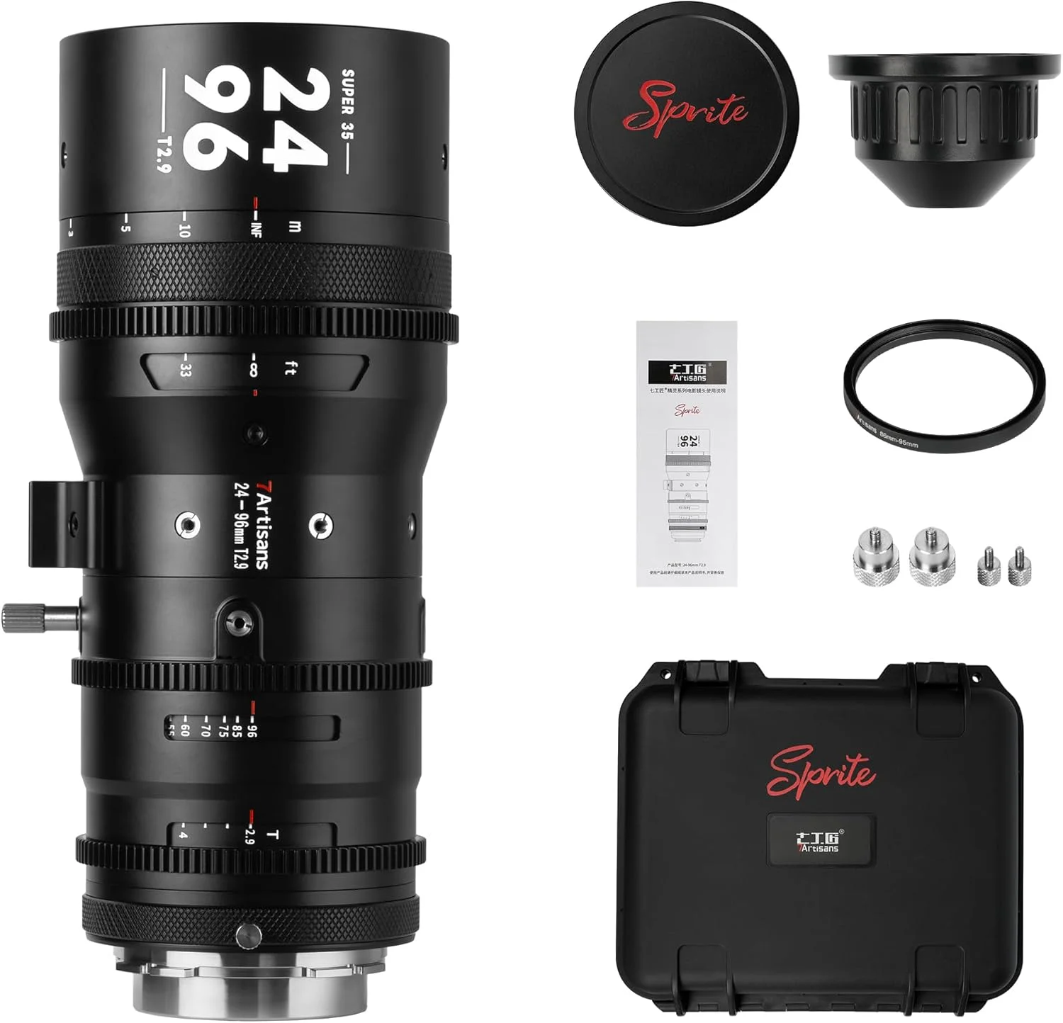 لنز سینمایی زوم حرفه ای 7artisans Spirite با محدوده 24mm-96mm و دیافراگم T2.9، مناسب برای دوربین های S35 با مانت PL و زوم اپتیکال 4X