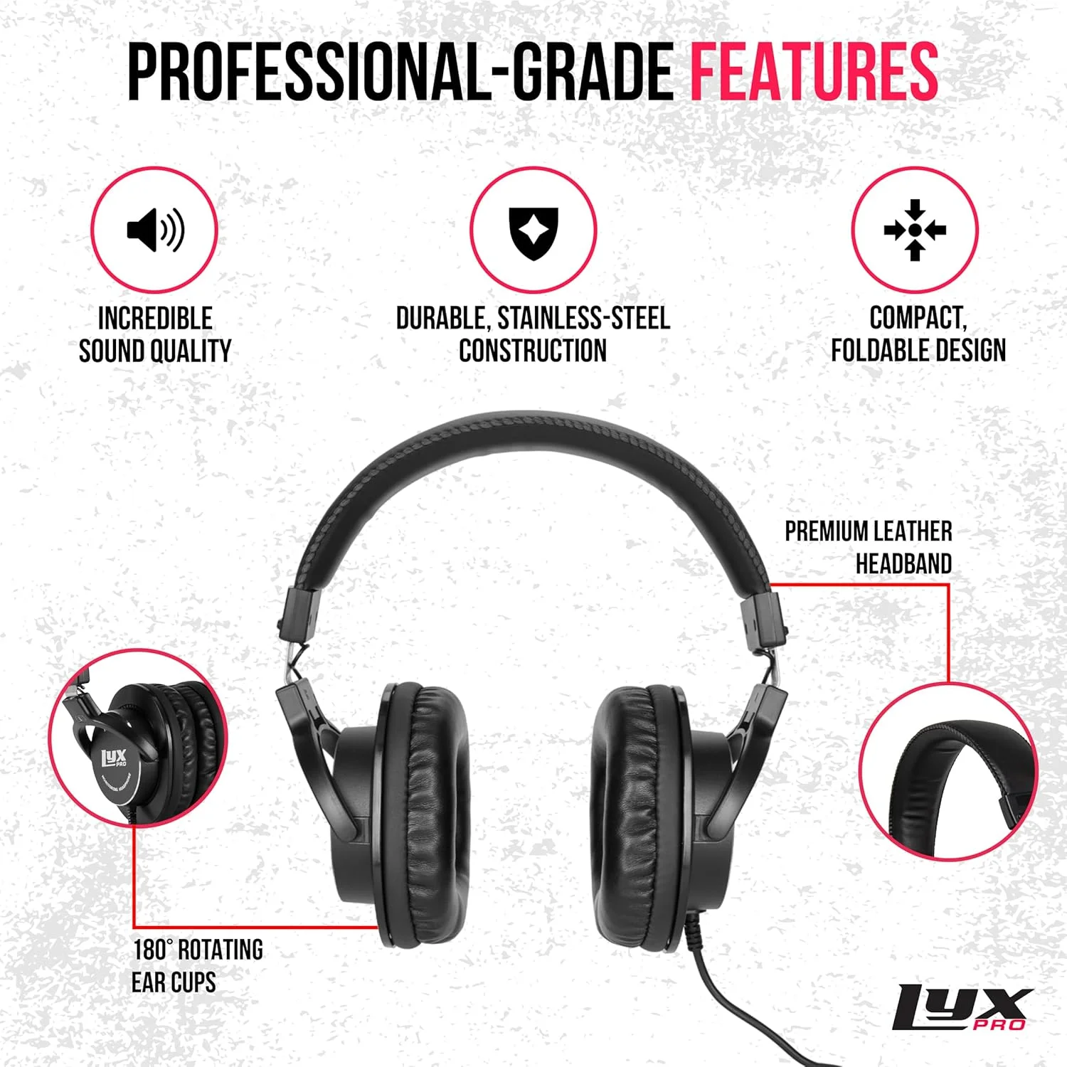 هدفون های مانیتورینگ استودیویی و میکس حرفه ای پشت بسته LyxPro HAS-10، مناسب برای گوش دادن به موسیقی، پیانو، عایق صدا، سبک و انعطاف پذیر