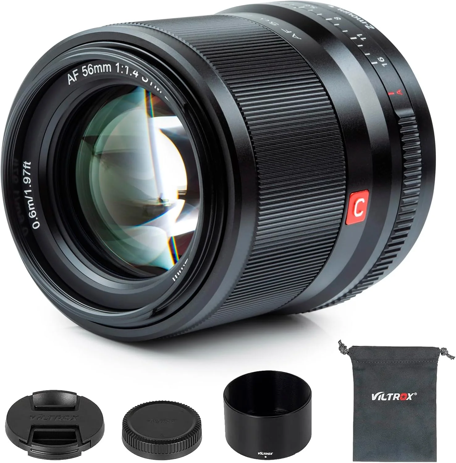 لنز 56mm f/1.4 با دیافراگم بزرگ و فوکوس خودکار VILTROX APS-C برای دوربین های نیکون با مانت Z مدل های Z5 Z50 Z6 Z6II Z7 ZII به همراه فیلتر لنز